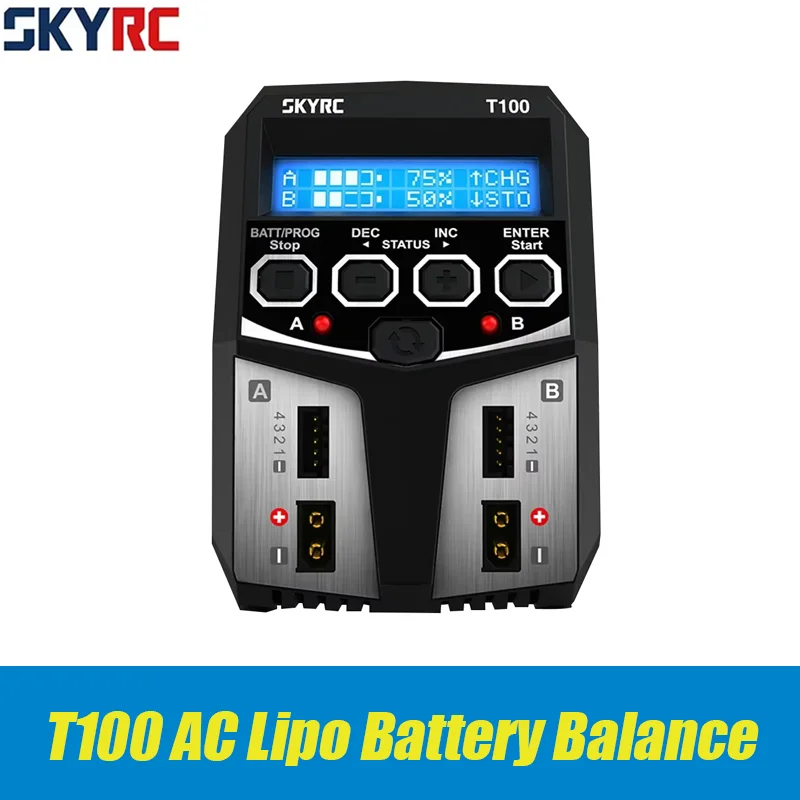 SKYRC T100 AC Lipo Battery Balance Charger Dual 5A 2X50W 2-4S Charger for NiMH / NiCd / LiPo / LiFe / Lilon / LiHV / Pb battery