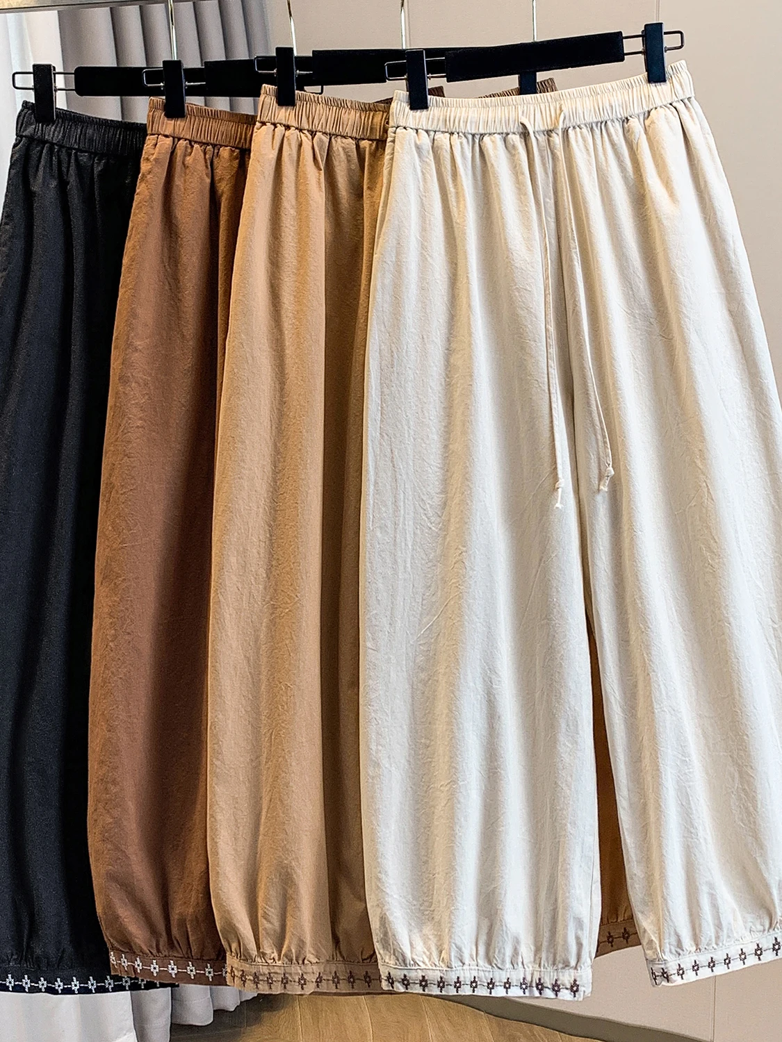 

Ретро-брюки-фонарики с вышивкой, широкие, с высокой талией, свободные, повседневные, летние, стройнящие, женские, больших размеров, укороченные (7/8)