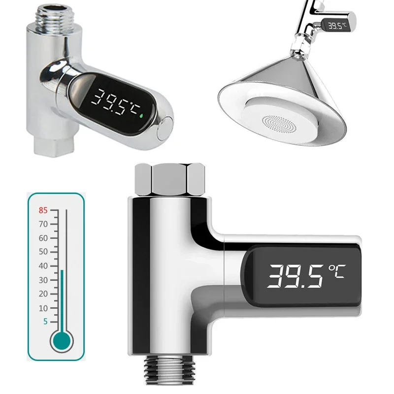 LED Display Home Water Shower Thermometer 5 To 85 Degrees Celsius Water Flow Power Generation Baby Care Shower Thermometer