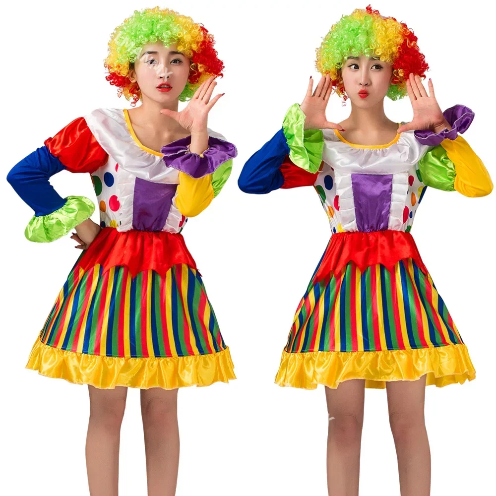 Halloween Clown Costume Female Costumes Variety Girls Adult And Women Circus Fancy Dress Cute Stripes Clothes