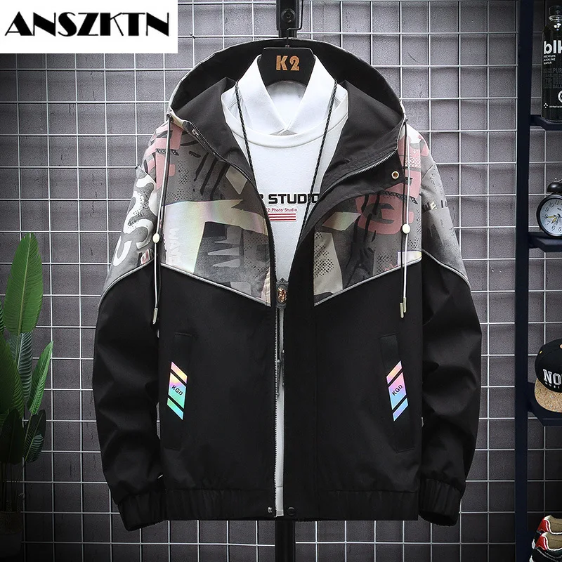 ANSZKTN Korean students leisure trend coat men slim men's jacket versatile clothes jacket graffiti black a generation of hair