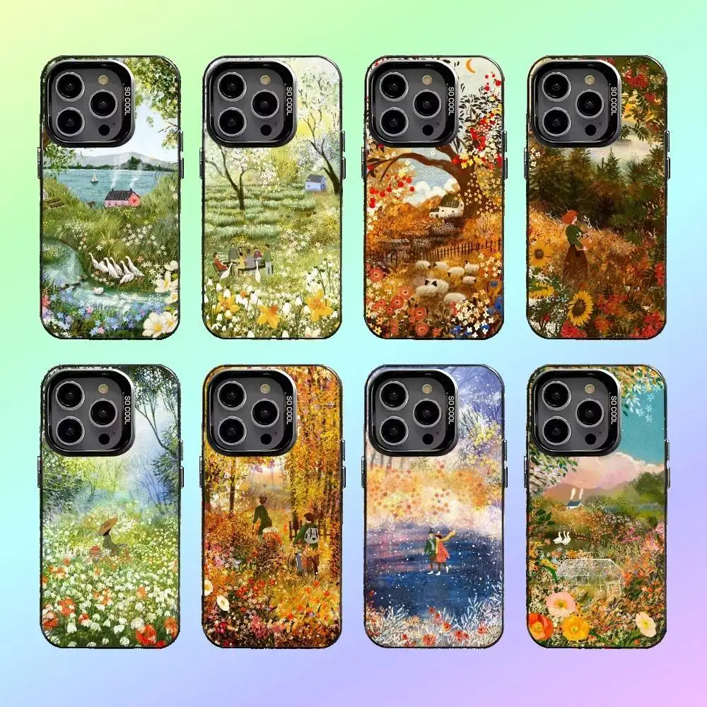 Pintura de Laivi Poder funda de teléfono para iPhone17,16,15,14,13,12,11 borde de lente cubierta chapada en plata cubierta mate caramelo