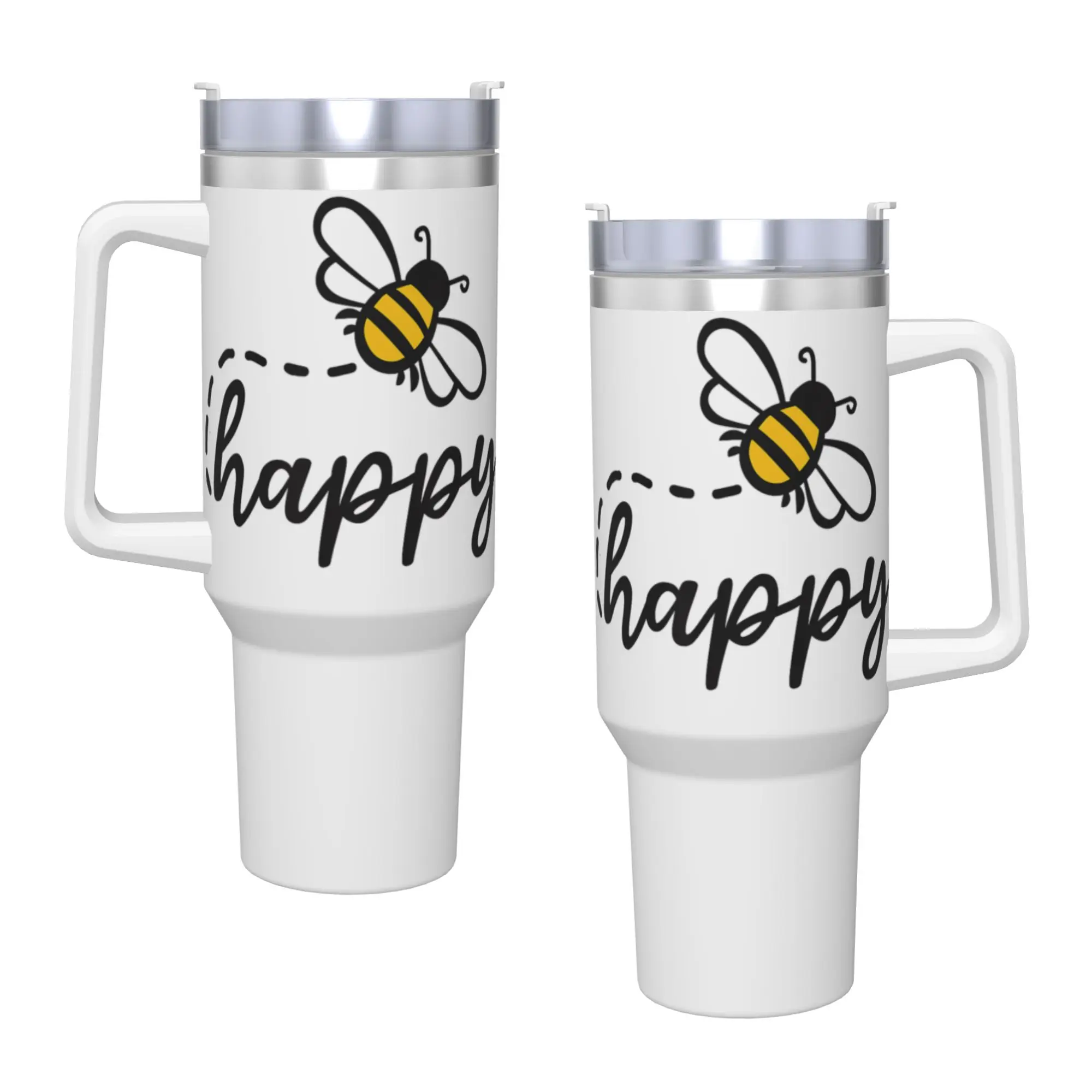 Be Happy Be Kind  Bee Happy Stainless Steel Tumbler  Driving Thermal Cups With Straws and Lid 40oz Car Mugs Cold Drink Bottle