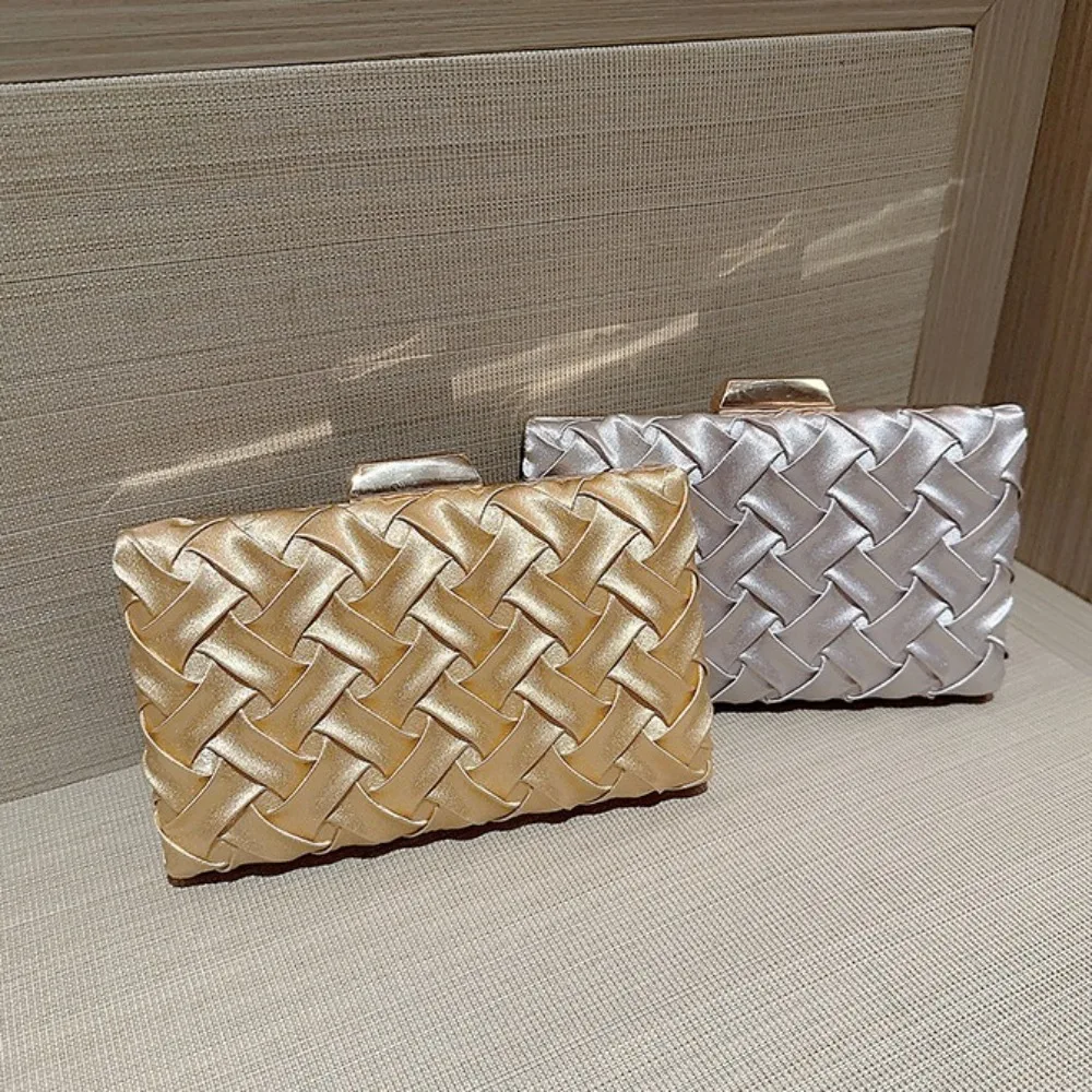 

Casual Luxury Silk Fabric Dinner Handbag Chain Satin Evening Banquet Bag Square Hand Hold Bridal Clutch Bag Wedding