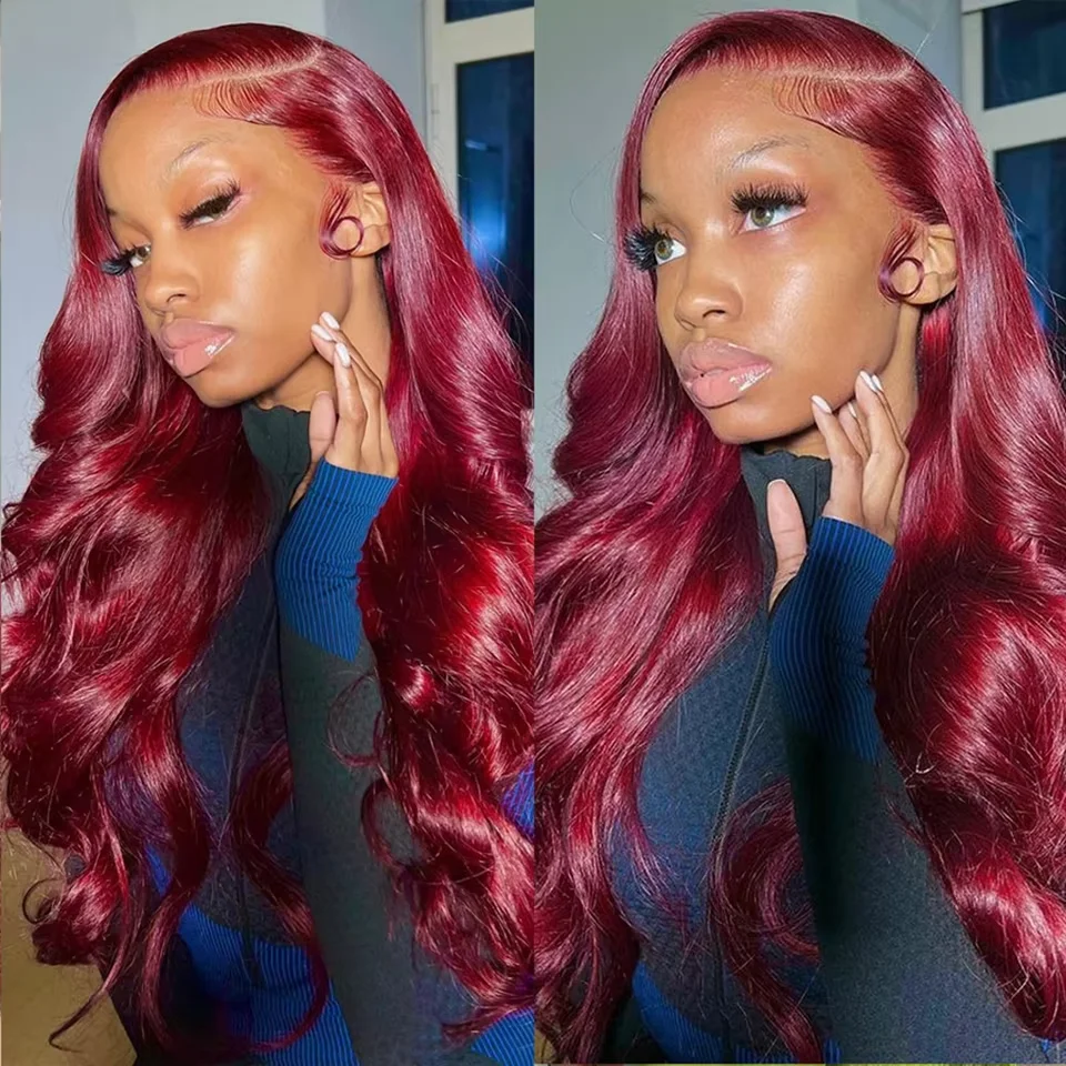 99j Burgundy Body Wave 13x6 HD Lace Front Wig  200 Density  36 Inches Brazilian human hair For Women⁠⁠