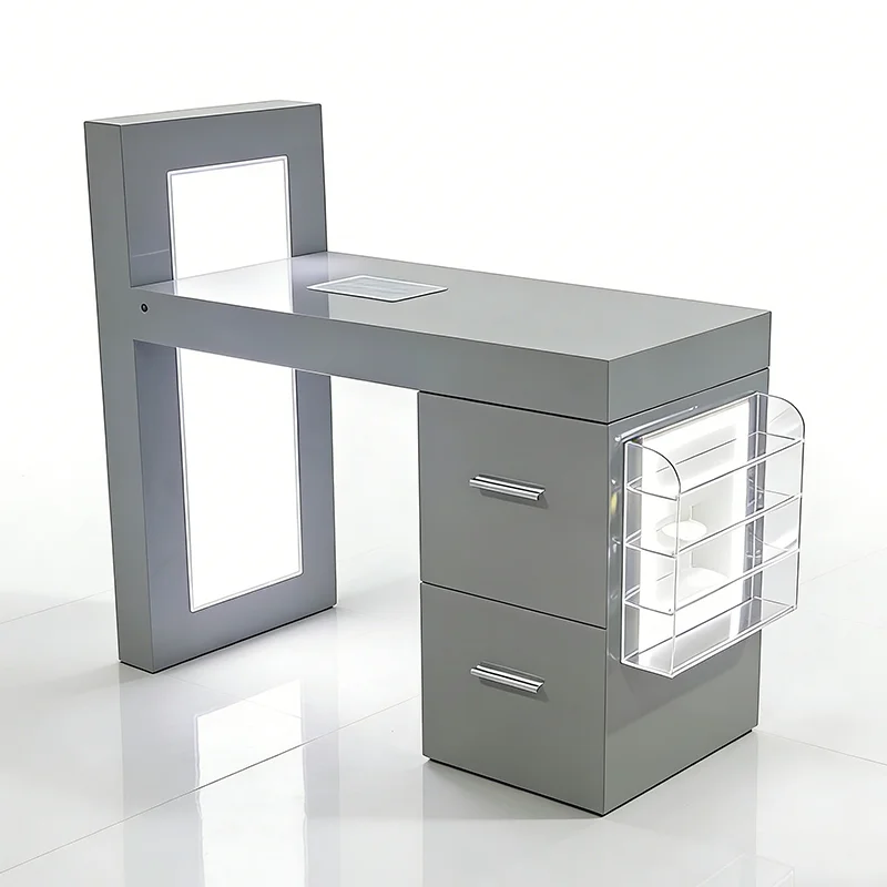 

Modern Wooden Single Manicure Table Desk Luxury Multifunction Storage Nail Table with Dust Collector and Lights