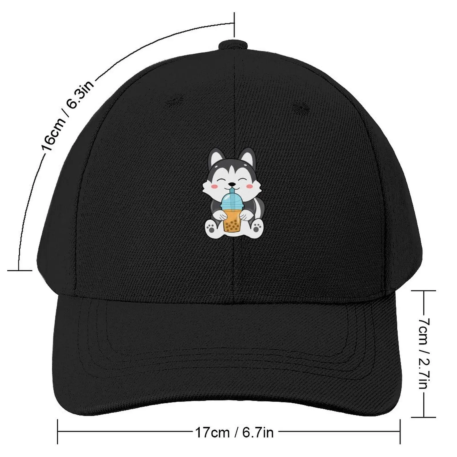 Cute Siberian Husky Chibi Kawaii Style With Boba Sticker Baseball Cap Sunhat Golf Men Women's