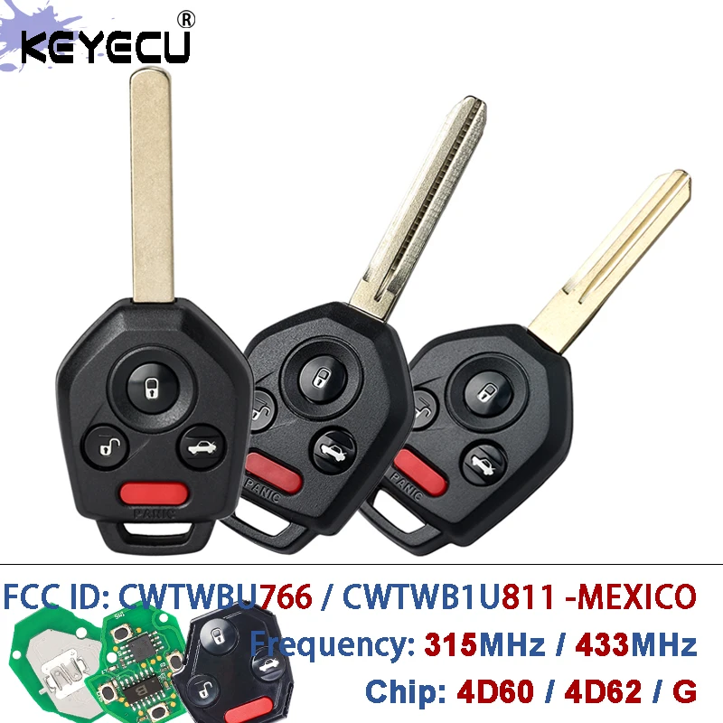 

KEYECU 315MHz / 433MHz 4D60/ 4D62/ G Chip CWTWBU766 CWTWB1U811 Remote Key Fob for Subaru Outback Legacy Forester Impreza Tribeca