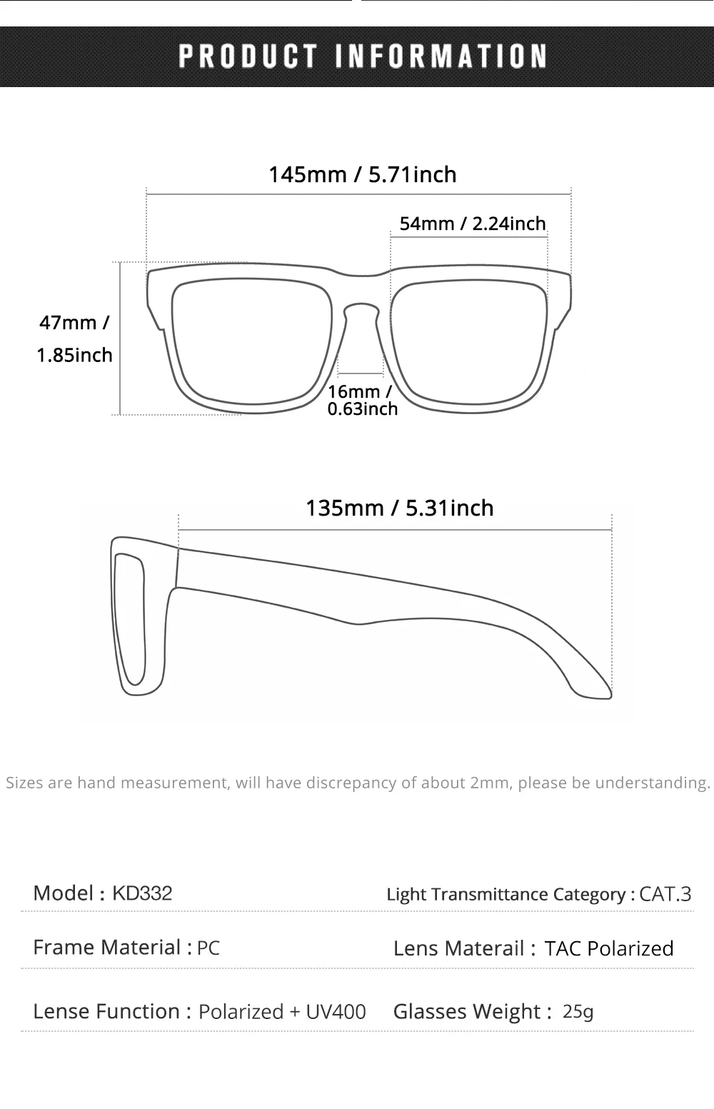 KDEAM Neue Farben Klassische KD332 Quadratische Polarisierte Sonnenbrille Für Männer Und Frauen Reisen Sonnenbrille Mit Fall Für Einfache Tragen – Detail 3