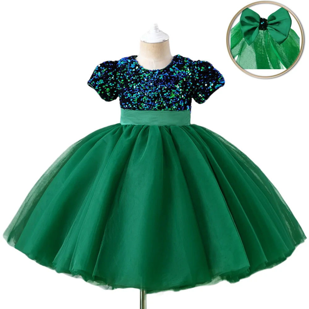 Robe de princesse à paillettes pour filles, rouge, blanc, rose, vert, bleu, fête d'anniversaire, carnaval, reconstitution historique, céramique, soirée, 2-10 ans