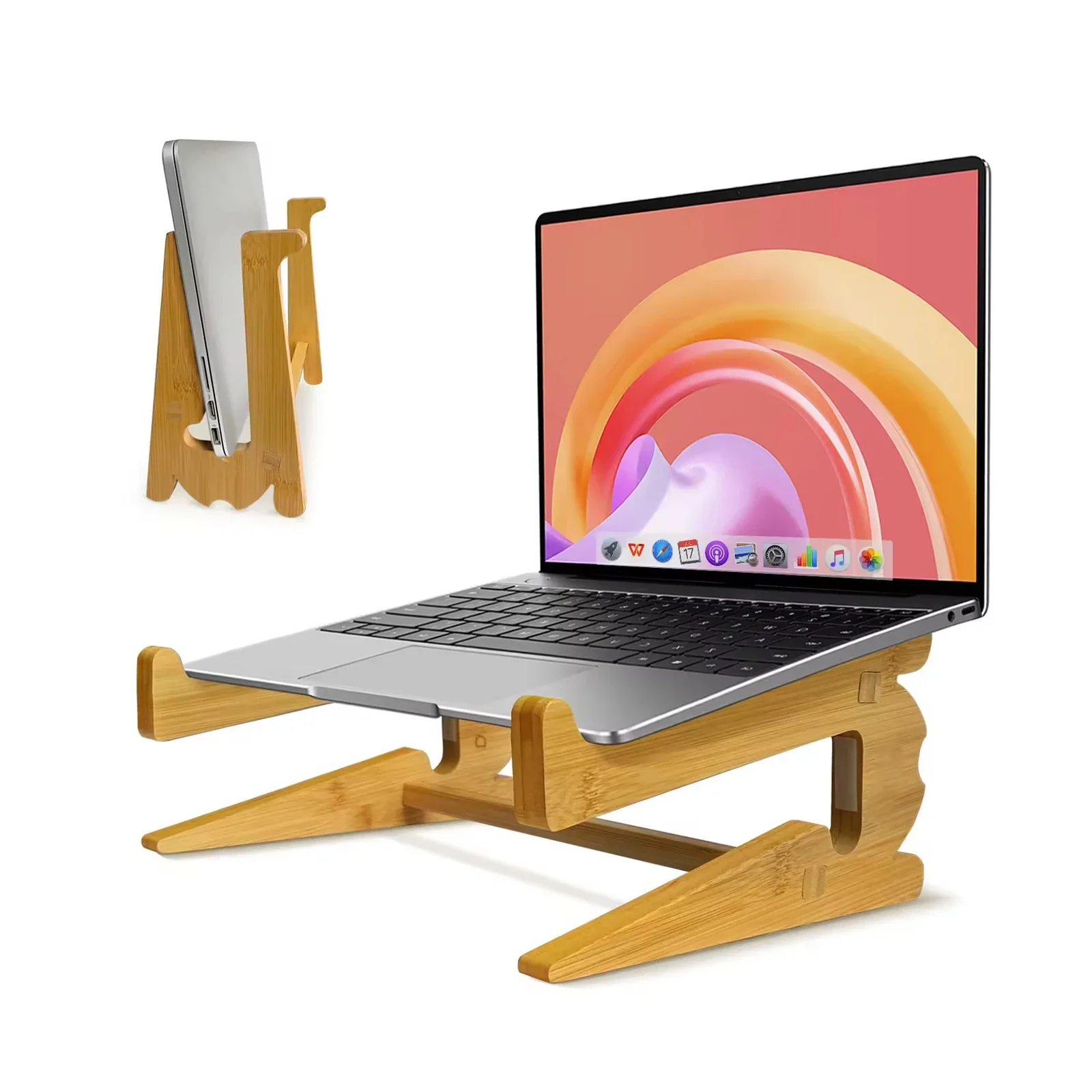 

Laptop Stand For Desk, Ergonomic Bamboo Computer Stand, Detachable Notebook Riser Holder, Vertical Stand & Raise Stand