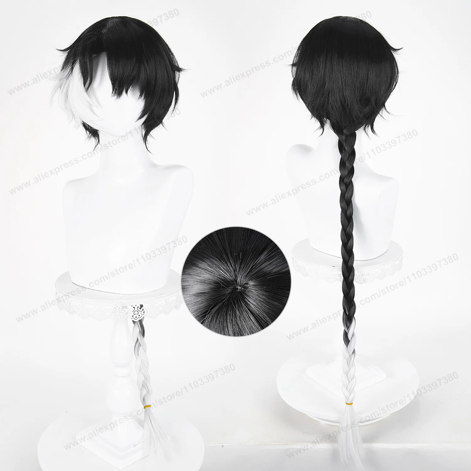 WUWA Jingran Cosplay Wig 100cm Long Black White Dyed Hair Anime Cosplay Wig Halloween Heat Resistant Synthetic Wigs