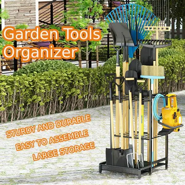 Garden Tool Organizer Stable Utility Rack Easy to Install Garage Tool Storage Rack Rakes Shovels Rack for Shed Yard Outside Lawn