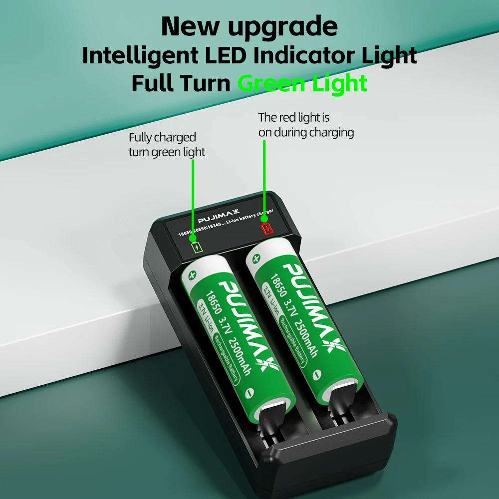 PUJIMAX 18650 Li-ion Battery 3.7V 2500mAh Rechargeable Battery for Flashlights Toy Pointer Doorbell Lithium Battery with Charger