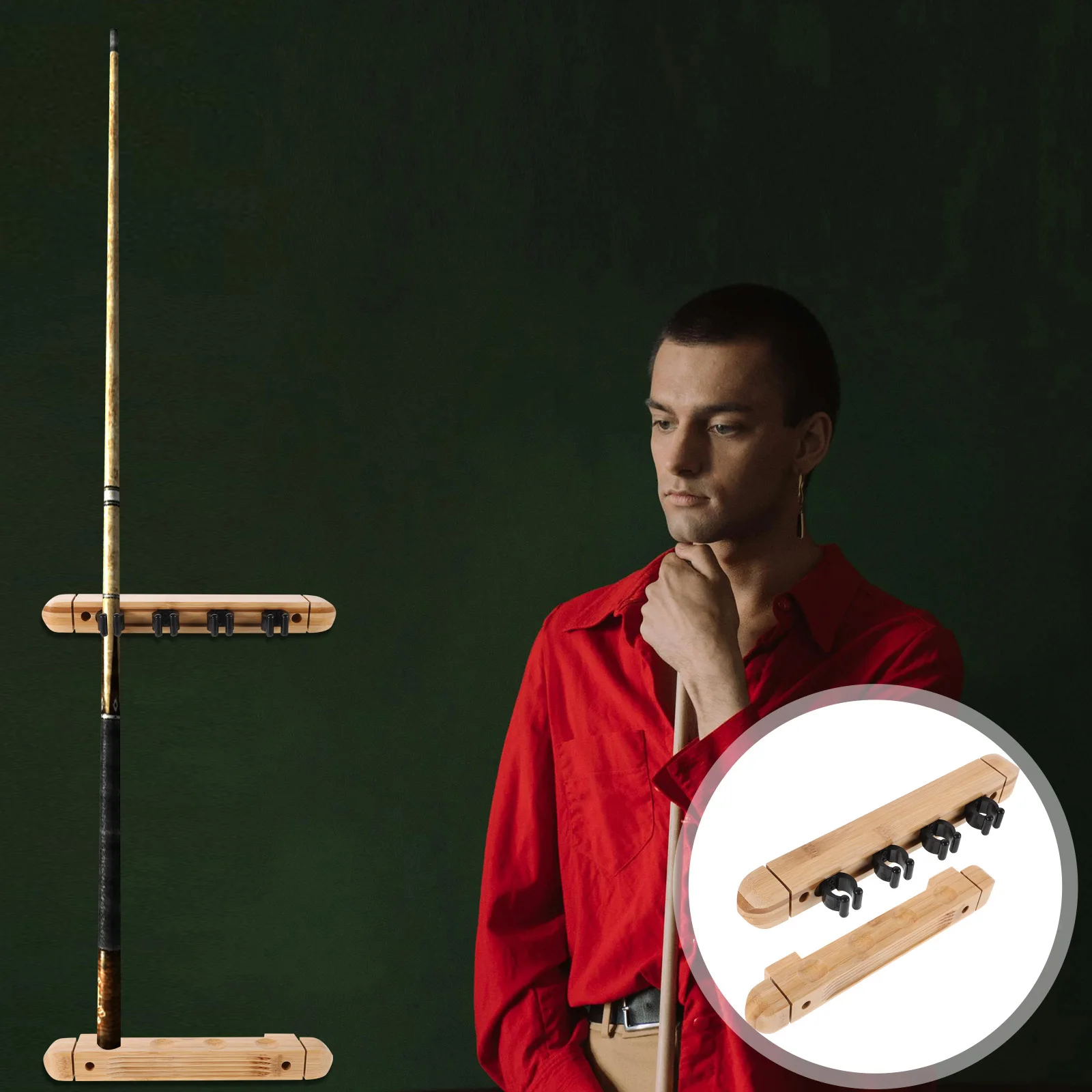 

1Set Solid Wood Pool Stick Rack 4 Holes Wall Mount Billiard Cue Holder Stylish Storage for Game Room Club Bar Use
