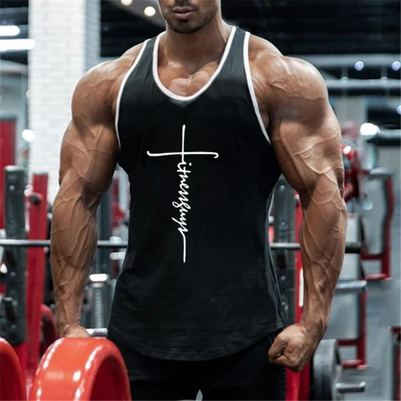 Men Summer Cotton Tank Top Sleeveless Bodybuilding Vest Gym Workout Fitness Training Muscle Shirt Sports Singlet Casual Clothing