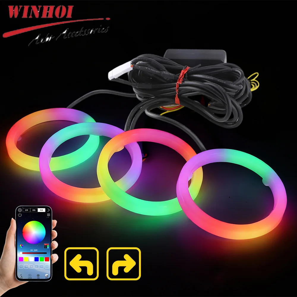 

4 шт. динамические RGB светодиодные ангельские глазки Haro кольца 60 мм 70 мм 80 мм 90 мм 100 мм DRL светодиодные фары проектор управление через приложение с указателем поворота