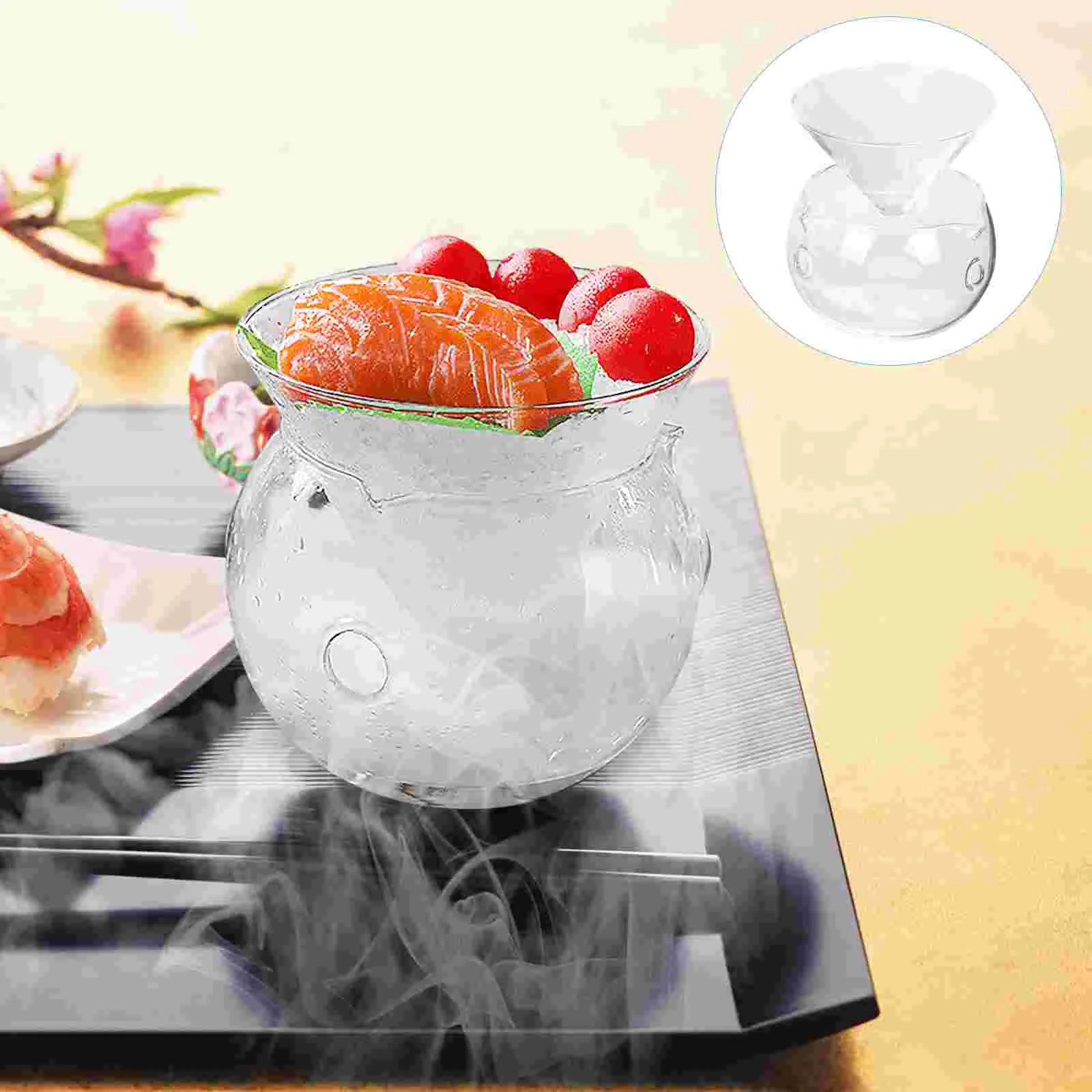 Salad Bowls Containers for Food Dry Ice Transparent with Glass Caviar Chiller Server Preservation