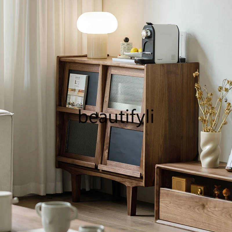 

Black walnut retro small side cabinet bookcase