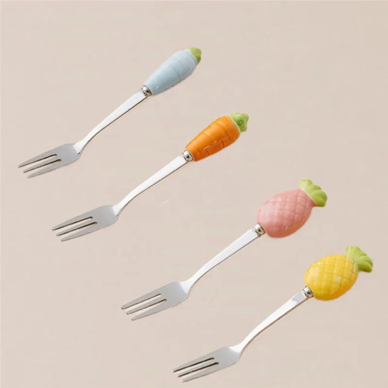 Ensemble de fourchettes à fruits en pot mignon, fourchette à gâteau en acier inoxydable 304, fourchette à Dessert pour fête à domicile, pot de rangement mignon, vaisselle pour enfant-BAAQ