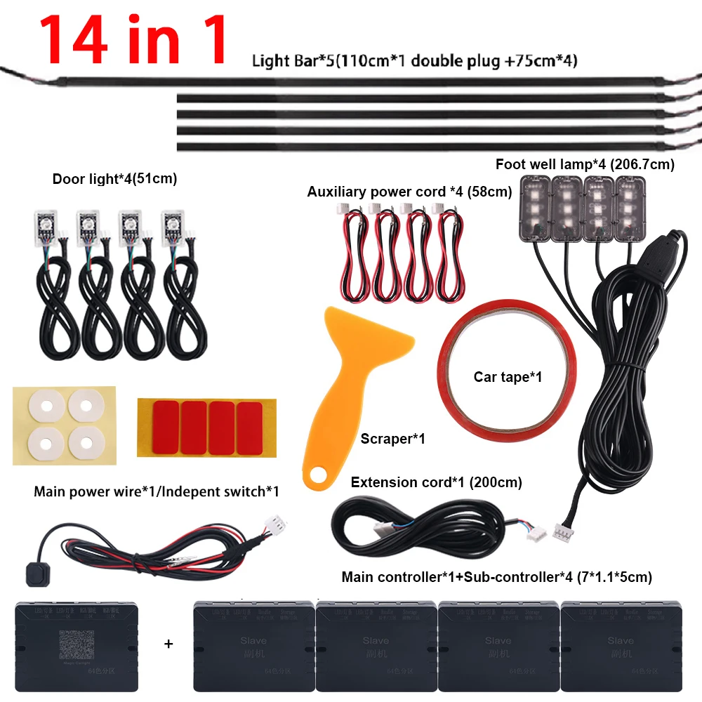 Dual Zone 18 in 1 Full Color Streamer Auto Omgevingslicht RGB 64 kleuren LED Interieur Acrylvezel Strip Decoratie Sfeerlamp