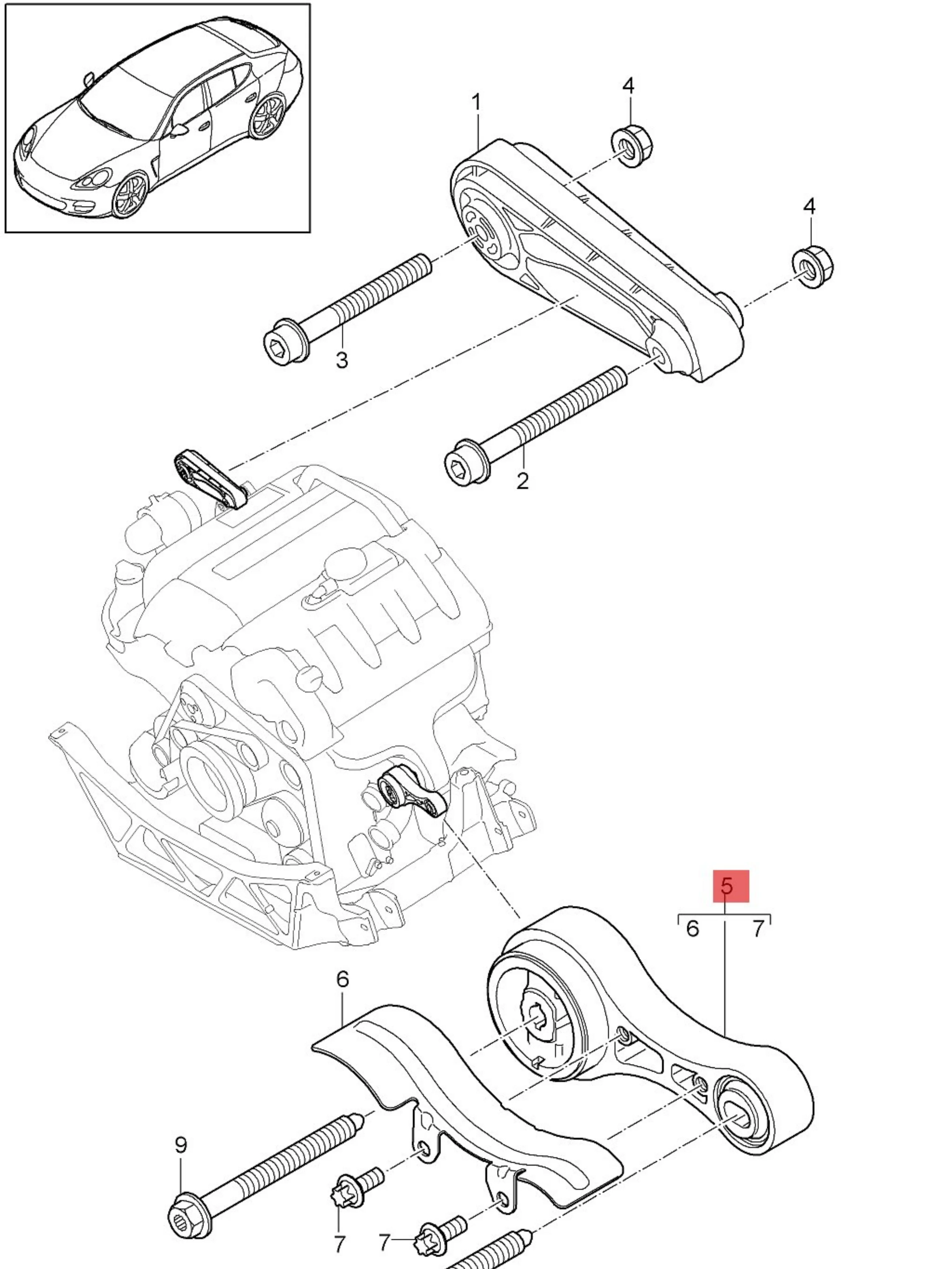 Engine Lower Mount Bracket 97037504120 For Porsche Panamera 970 Turbo 4.8L 2010-2016
