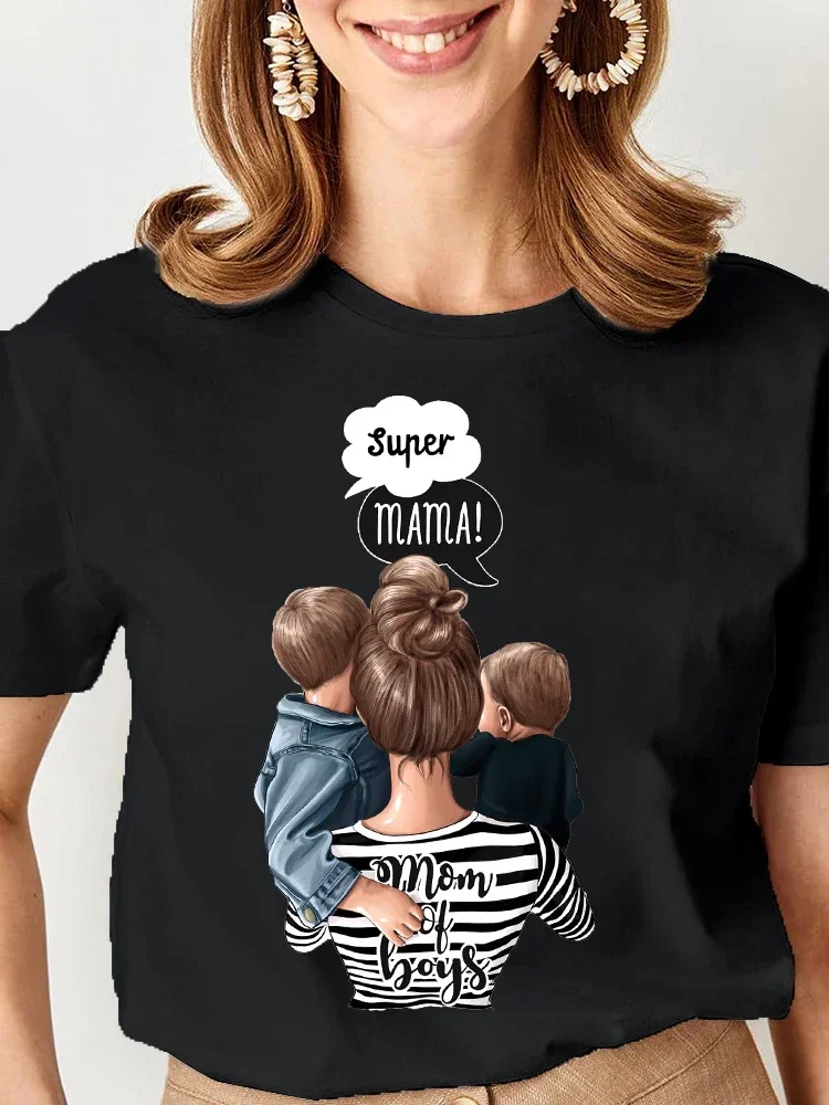

Pop Women Cartoon Super Mom Life Momlife Mama Mother Summer Print T-shirts Top T Shirt Ladies Woman Graphic Female Black Tee T-S