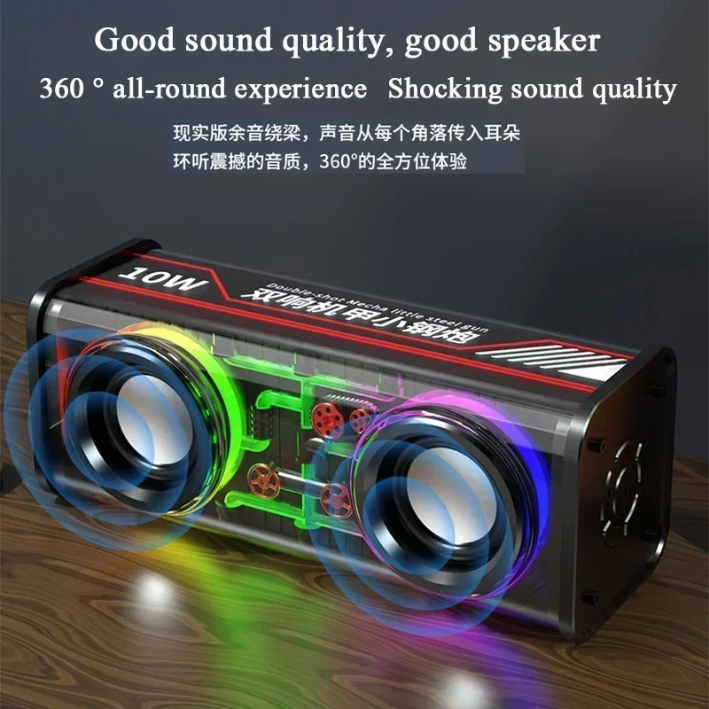 Mini Festa Baixo Diafragma Subwoofer, Alto-falante Sem Fio, Novo V8 Transparente Mecha Música Alto-falantes, Bluetooth TWS RGB Luz, 5.0