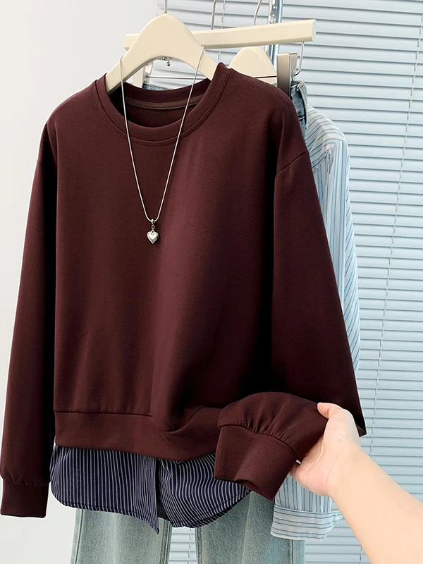 เสื้อฮู้ดดี้ลายทางต่อผ้าทรงหลวมสไตล์ลำลอง ดีไซน์ทันสมัย ใส่ได้ทุกโอกาส แขนยาว ทรงกลม สำหรับฤดูใบไม้ร่วงและฤดูหนาว