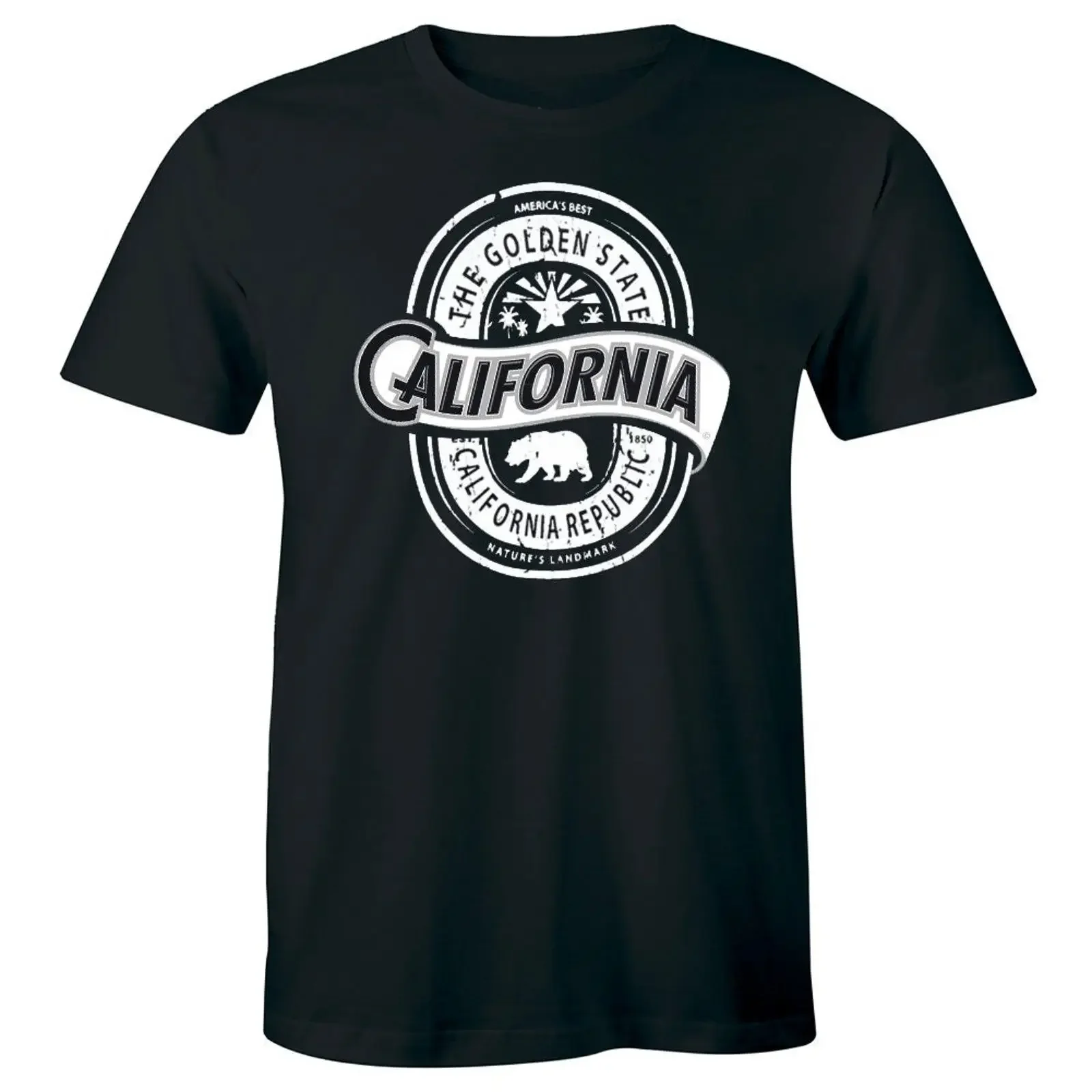 The Golden City California Republic Walking Grizzly Bear Men's T shirt  vintage Washed Unisex Slightly Breathable streetwear