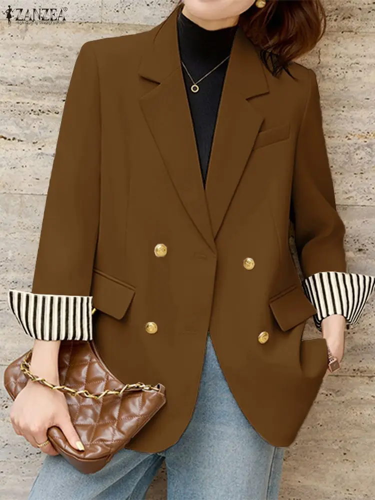 

ZANZEA Office Women Blazer Jackets 2025 Autumn OL Outwears Fashion Lapel Neck Long Sleeve Blazer Elegant Solid Button Down Coats