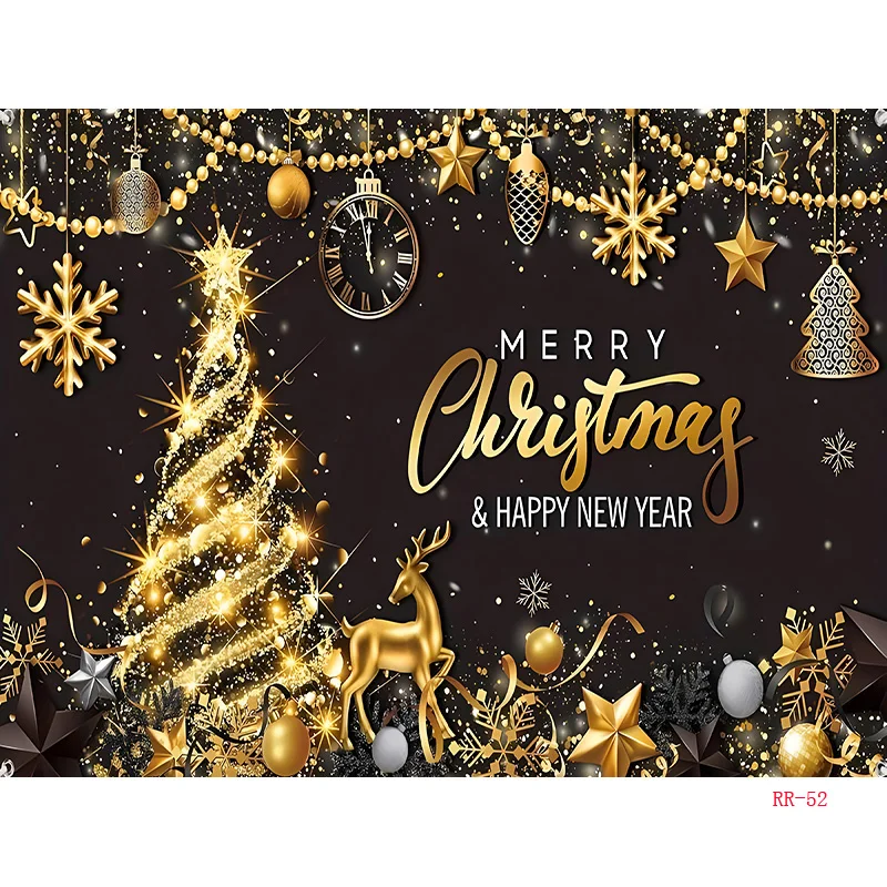 Black Gold Happy New Year Backdrop Merry Christmas Glitter Photography Background Family Prom Holiday Party Decoration RR-28