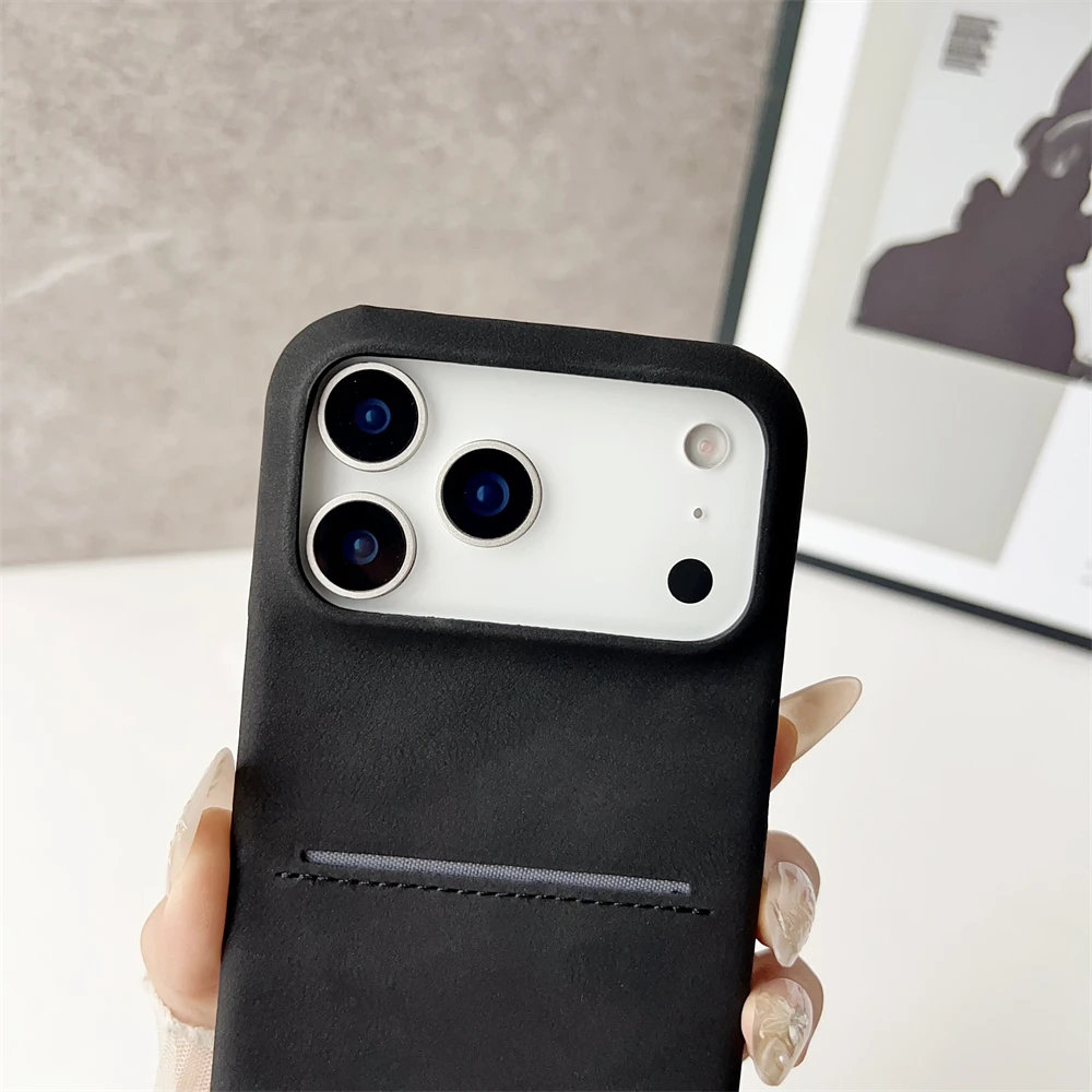 Роскошный деловой матовый чехол из искусственной кожи с текстурой для iPhone 17, Air 16, 15, 14 Plus, 13, 12 Pro Max, задняя крышка с слотом для кредитной карты