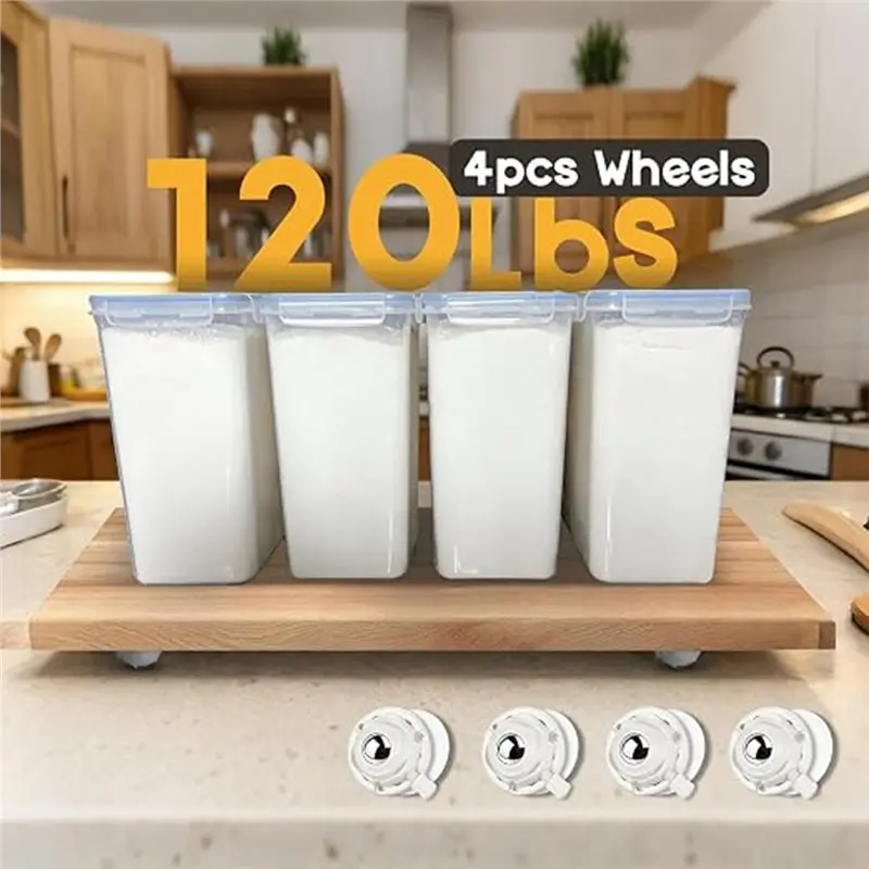 A25F-Self Adhesive Caster Wheels 8 Pack 360° Swivel - 30LBS Each With Brake Rod, Stick On Rollers For Furniture