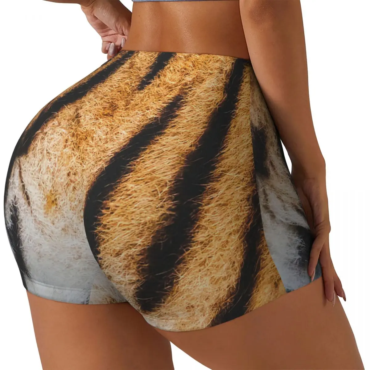 Custom Tiger Skin Print Biker Running Workout Shorts Women's Animal Texture Gym Athletic Yoga Shorts