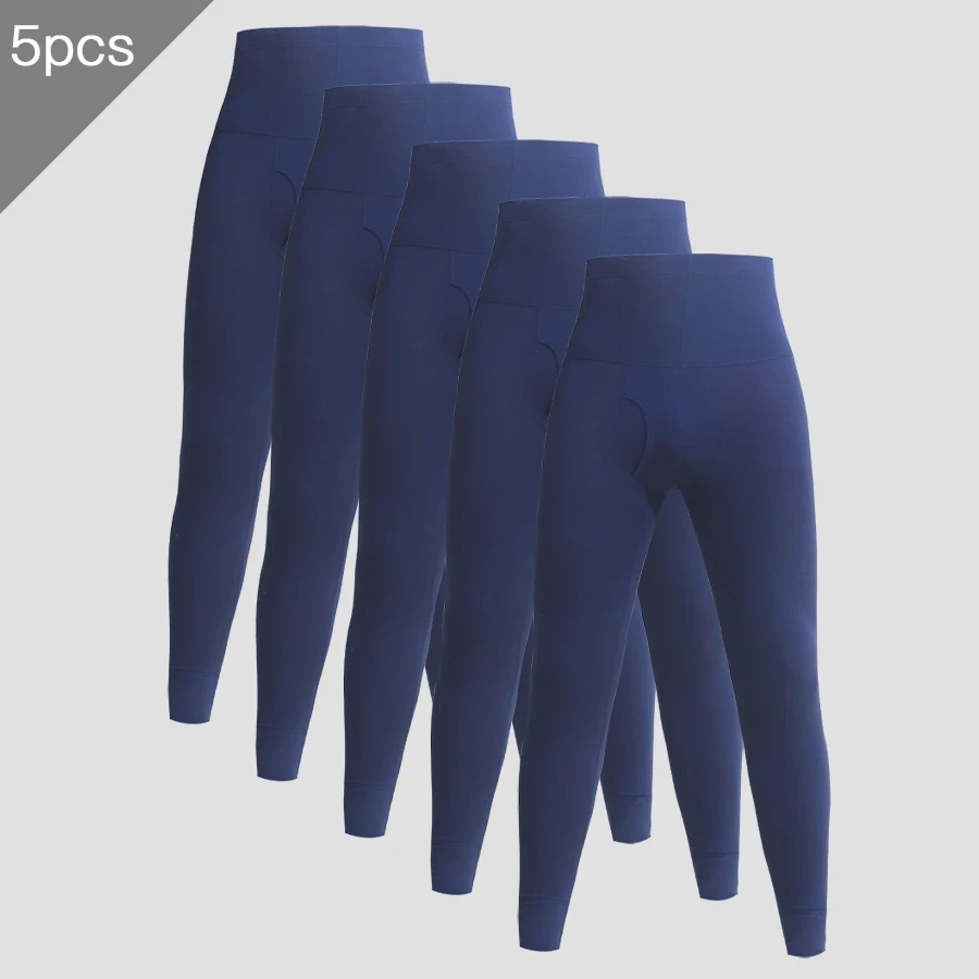 

5 шт. мужские цельные тонкие базовые термобрюки из чистого хлопка, узкие длинные брюки с высокой талией, осенние и зимние длинные брюки с поддержкой талии