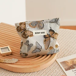 Women's Cosmetic Bag Coffee Butterfly Canvas Makeup Lipstick Storage Bag Portable Headphones Coin Purse Commuter Clutch Ins