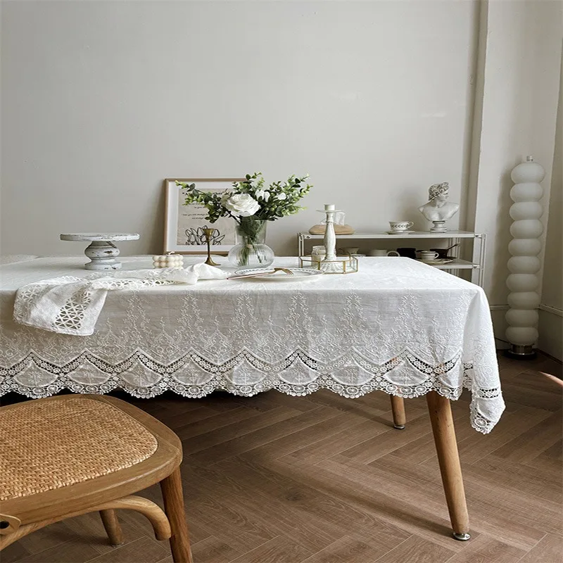 White phoenix tail lace tablecloth, fresh high-grade light luxury pure cotton tablecloth, home wedding party