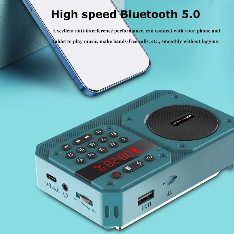 Mini Radio FM portátil, receptor de Radios de alta sensibilidad, altavoz inalámbrico Hifi Bluetooth con micrófono, compatible con grabación, reproducción USB TF