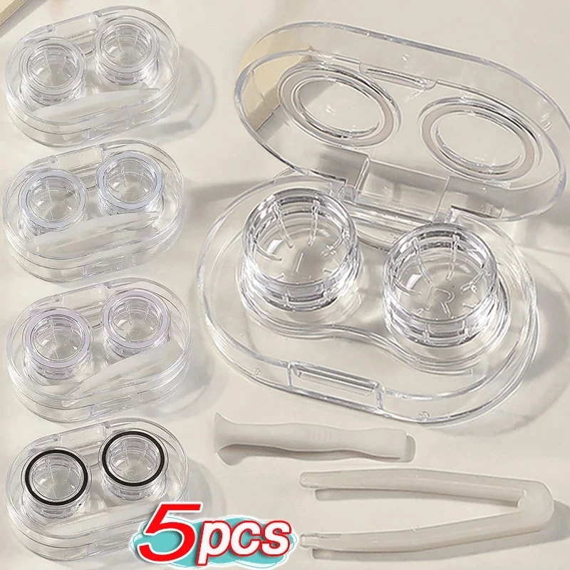 Transparent  with Tweezers Suction Stick Container Set Portable Contact Lens Box Women Travel Small Plastic Contact Lenses Case