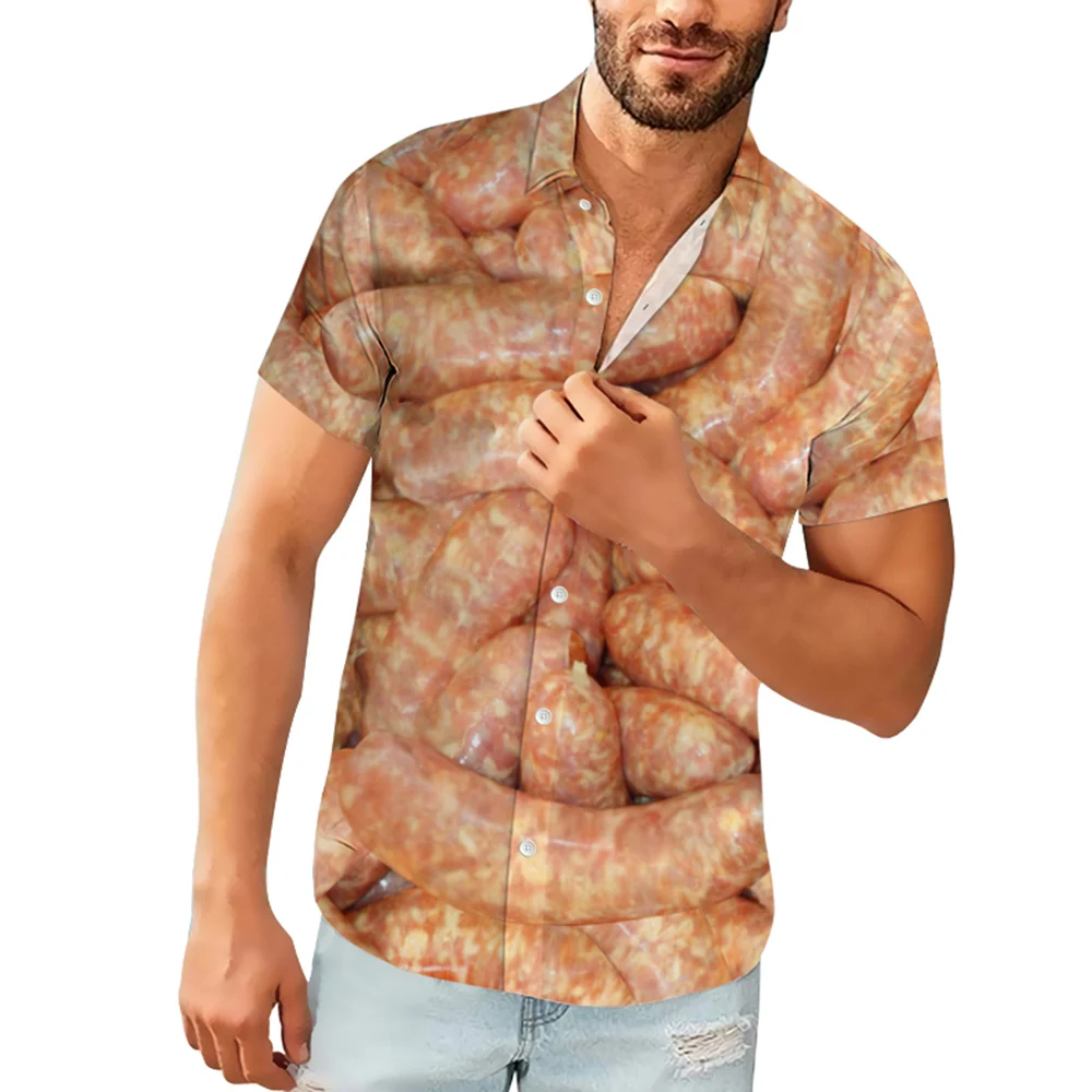 

Men's Shirts Sausage Party Food 3D All Over Print Shirts Summer Short Sleeve Single Breasted Men Shirt Fashion Casual Top