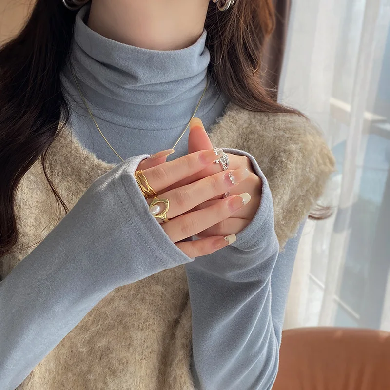High Neck Base Shirt for Women's Autumn and Winter High-end Feeling 2025 New Style Stacked Collar with Added Velvet and Thick Wa