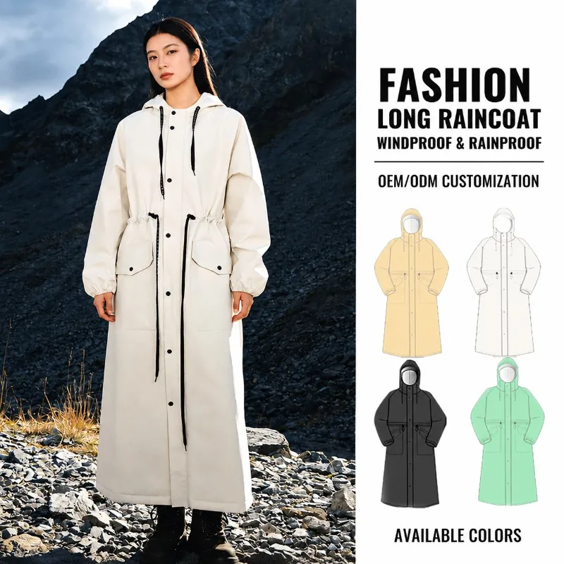 Windbreaker‑style EVA Rain‑coat, Reinforced Elongated Heavy‑downpour Resistant Outerwear, Fashion Waist‑cinched Portable Rain
