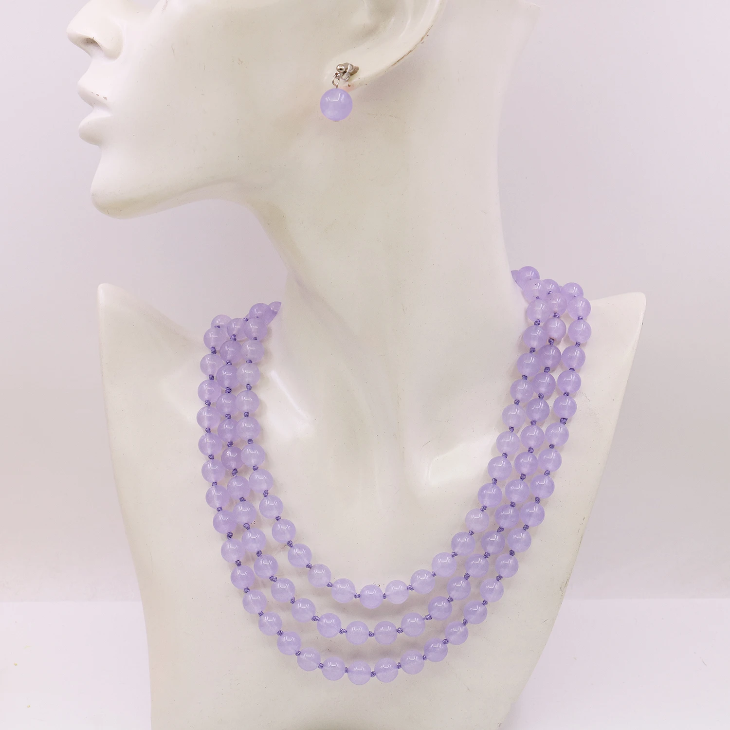 8mm Natural Violet Amethyst Round Bead Stone Long Necklace/earring set,Fashionable Transparent Chalcedony Gemstones Gift 50inch