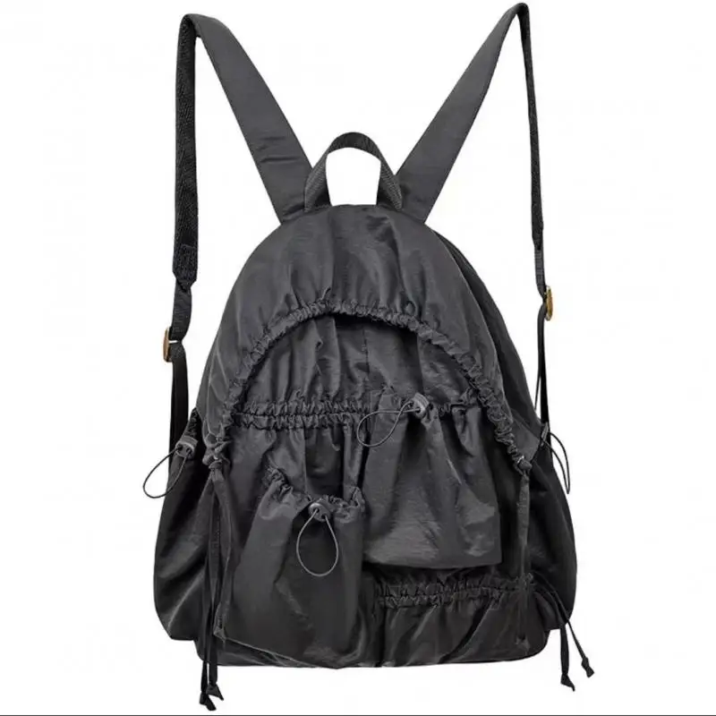 

2024 Folded Drawstring Design Women Backpack Vintage School Book Laptop Backpack For Women Fashion Travel Shopping Backpack