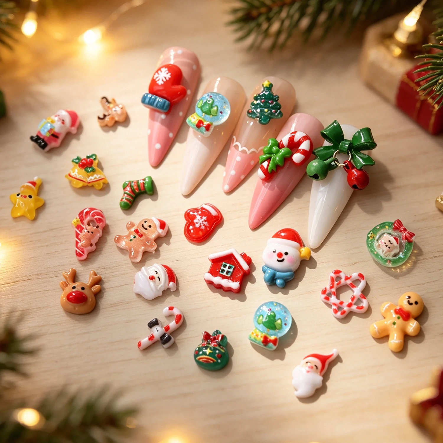 24grid 3D Kawaii Weihnachtsmann/Schneemann/Elch/Handschuhe/Glocke/Bonbon/Weihnachtsbaum Nagelcharms Flache Rückseite Harz Weihnachts-Winter-Nagelsteine – Detail 4