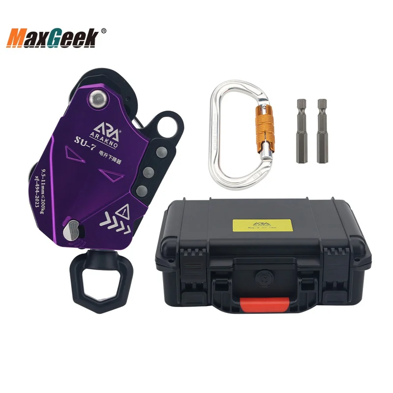 Maxgeek SU-7 Lift Retarder Electric Descent Device 10-200KG Load Capacity Electric Lifting Descender for 9-11mm Ropes