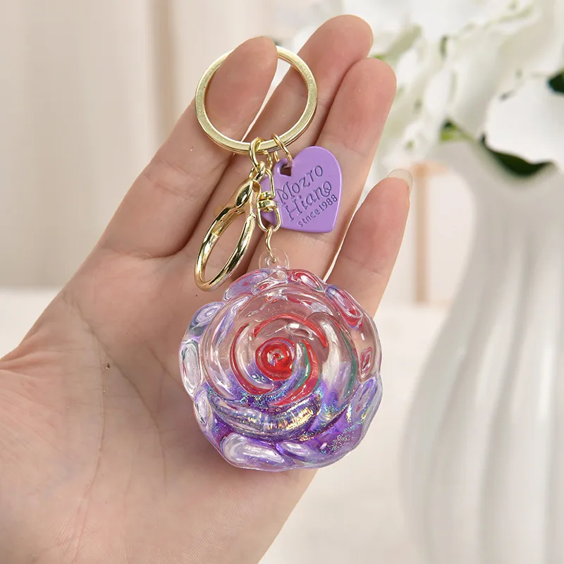 زجاجة رمل الورد المملوءة بالزيت، ملحق سلسلة مفاتيح من الأكريليك #2