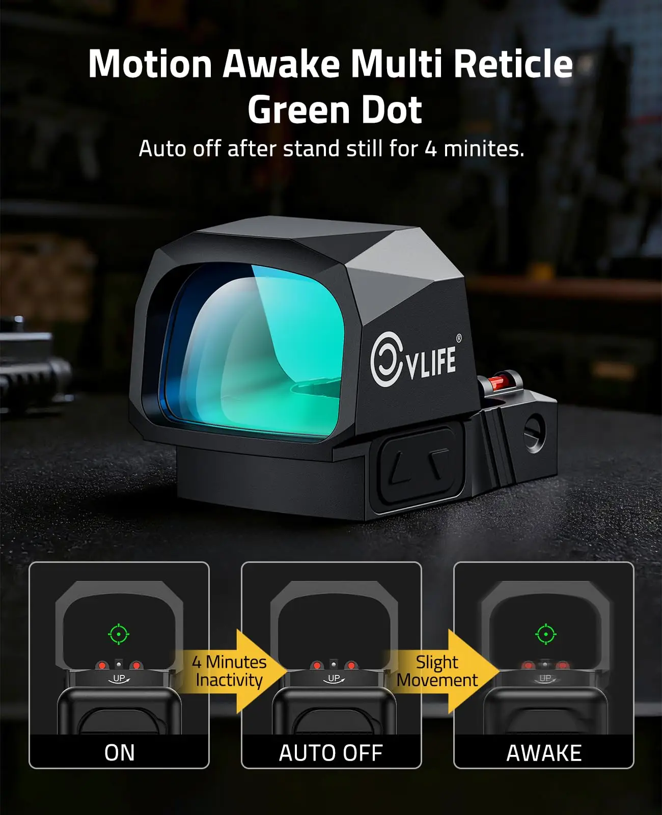 

Оптический прицел CVLIFE Green Dot, совместимый с RMS/RMSC, с прицельной маркой 3MOA Dot и 32MOA Circle, с функцией Motion Awake и адаптерной пластиной для креплений MOS/Picatinny