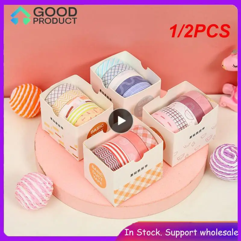 1/2PCS 5Rolls/Set KawaiI Geometry Solid Color Washi Decorative Masking Cute Scrapbooking Adhesive Office School Stationery